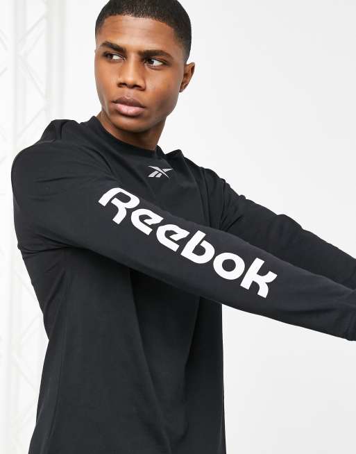 Reebok velour t-shirt with central logo in black exclusive to asos