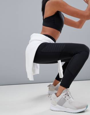 reebok training mesh insert leggings in black