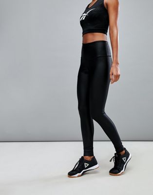reebok training metallic hi rise leggings in black