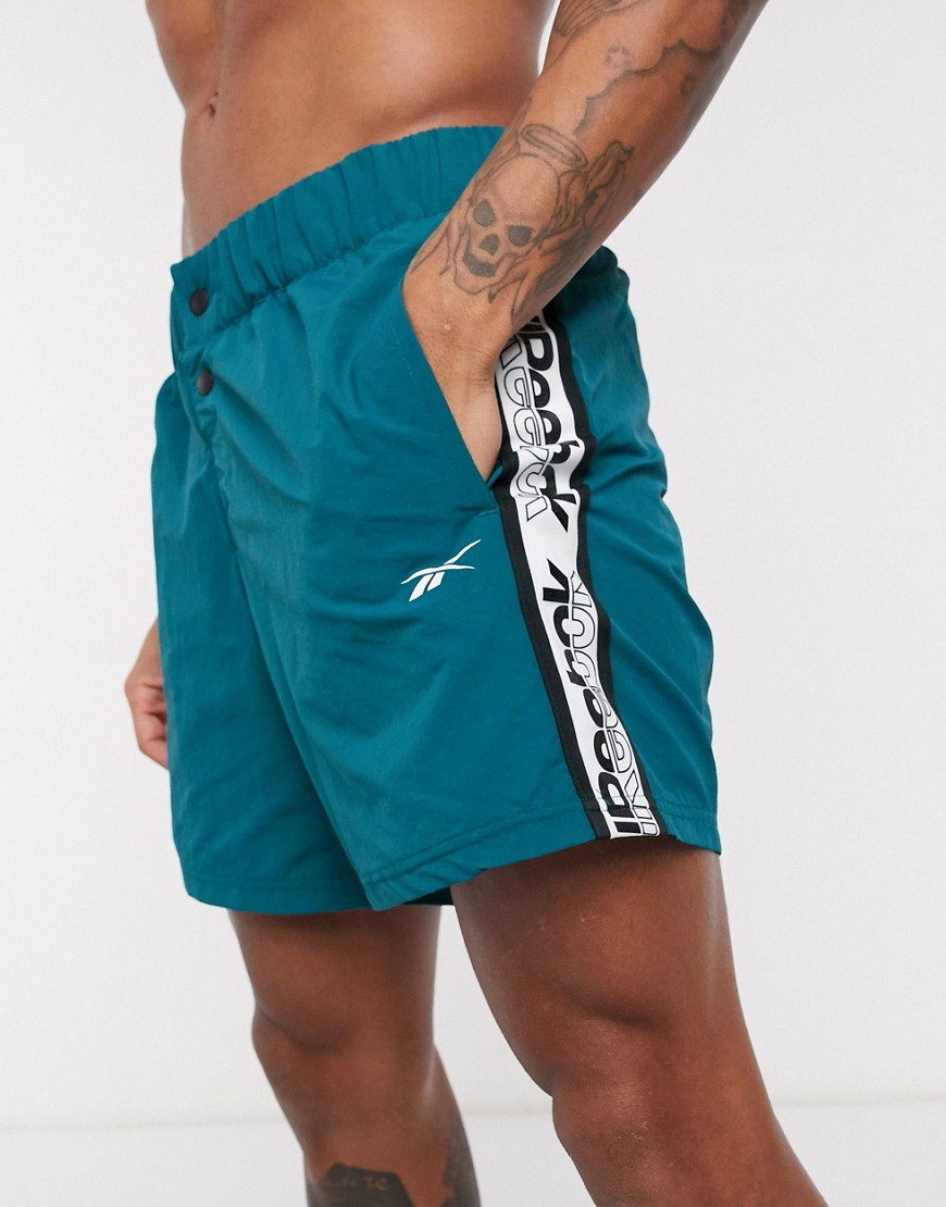 Reebok Training - Pantaloncini con fettuccia con logo verde-azzurro-Blu