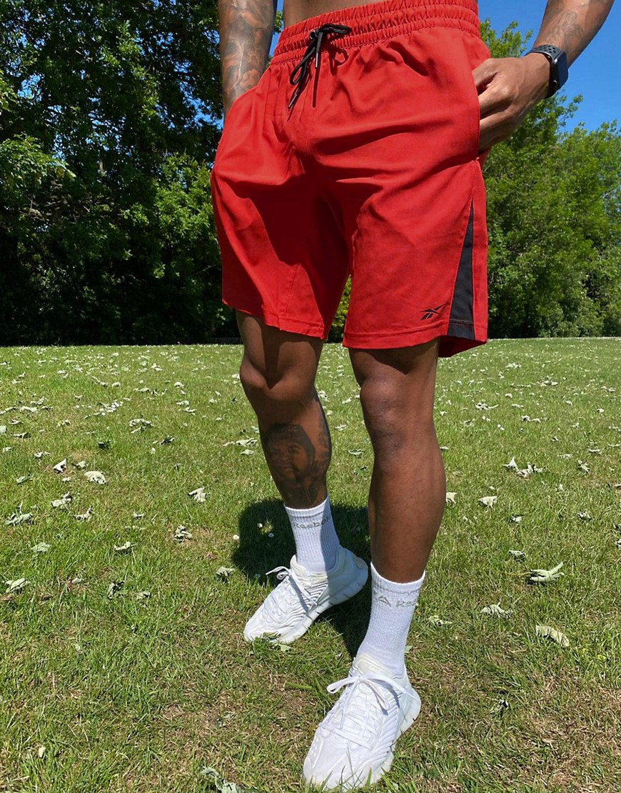 Reebok Training - Pantaloncini rossi con pannelli laterali-Rosso