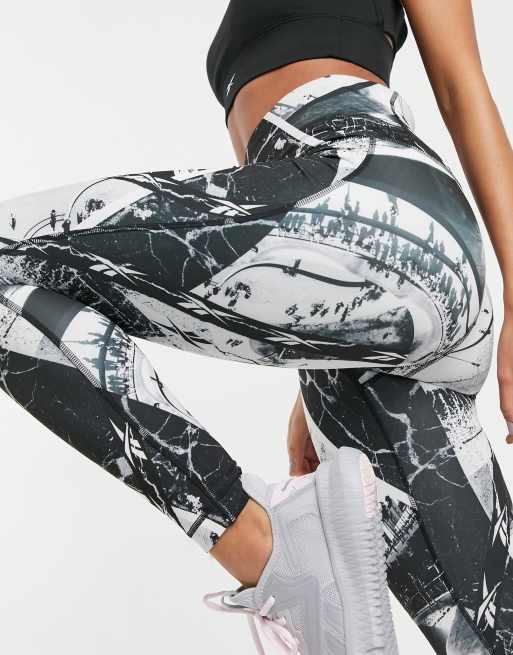 Reebok Meet You There Printed Legging, Black, X-Small 