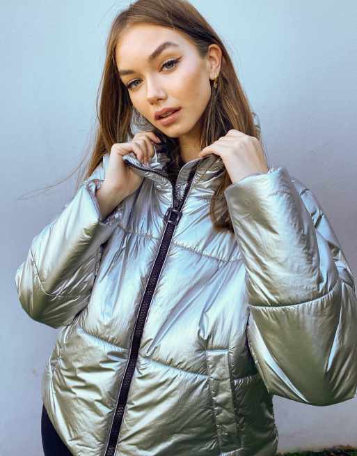 Reebok Training puffer jacket in silver