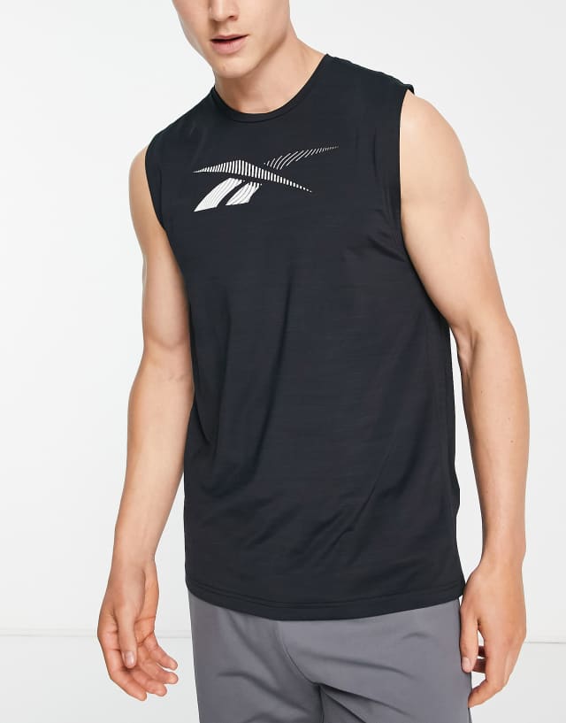 Reebok Training sleeveless logo T-shirt in black