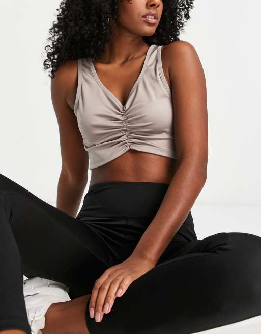 Reebok Training Studio ruched crop top in gray ASOS