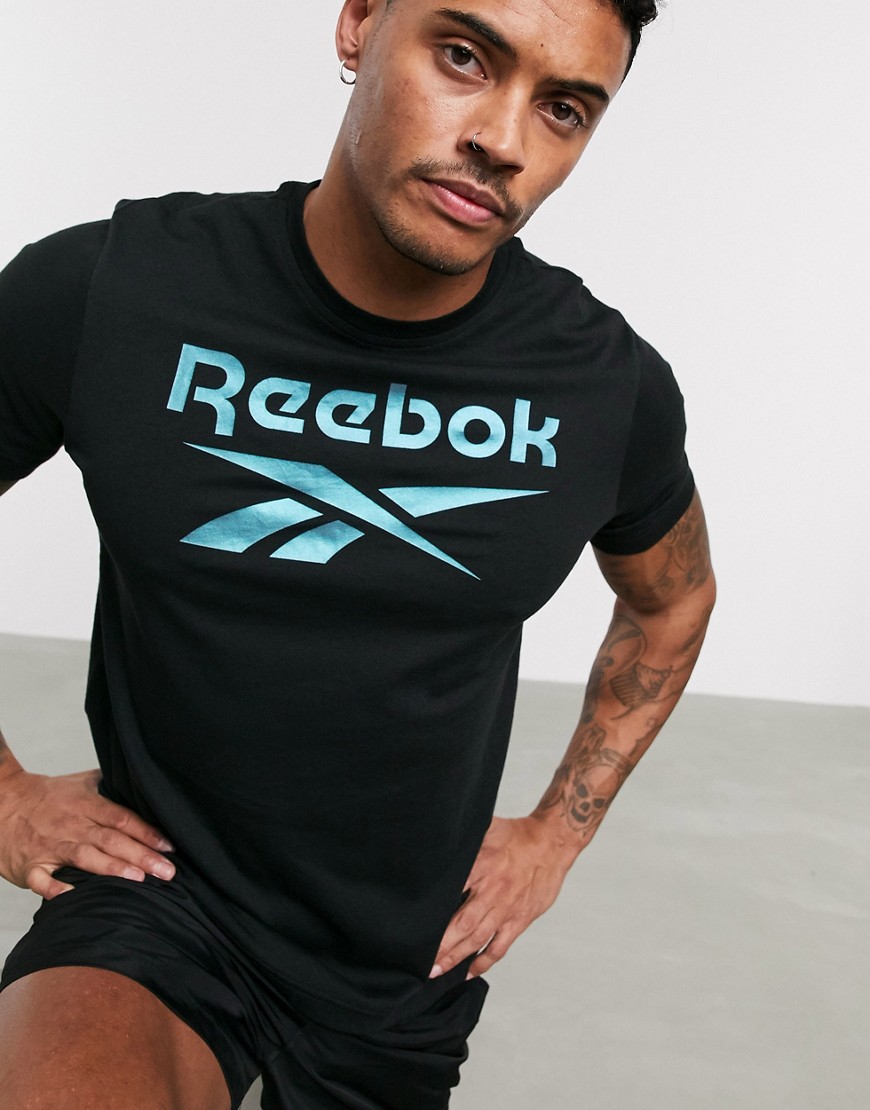 Reebok Training - T-shirt con logo riflettente nera-Nero