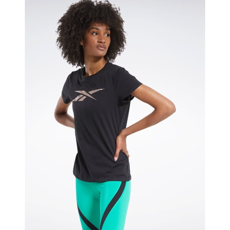 Reebok Training t shirt in black with rose gold logo