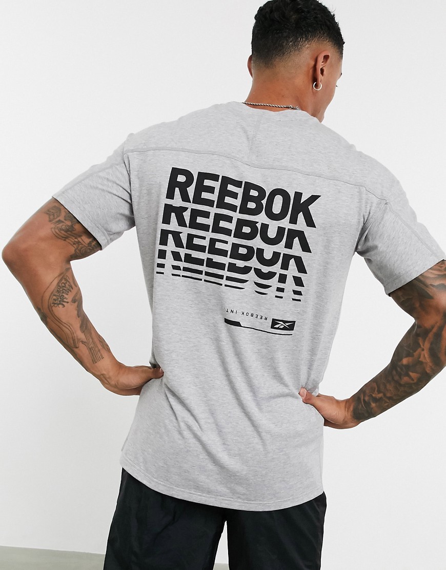 Reebok Training - T-shirt stampata grigia con logo sul retro-Grigio