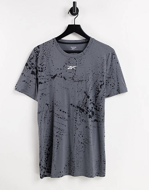 Reebok Training t-shirt with ink splat in grey
