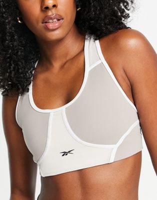 Reebok Training Techstyle blocked mid-support sports bra in grey - ASOS Price Checker