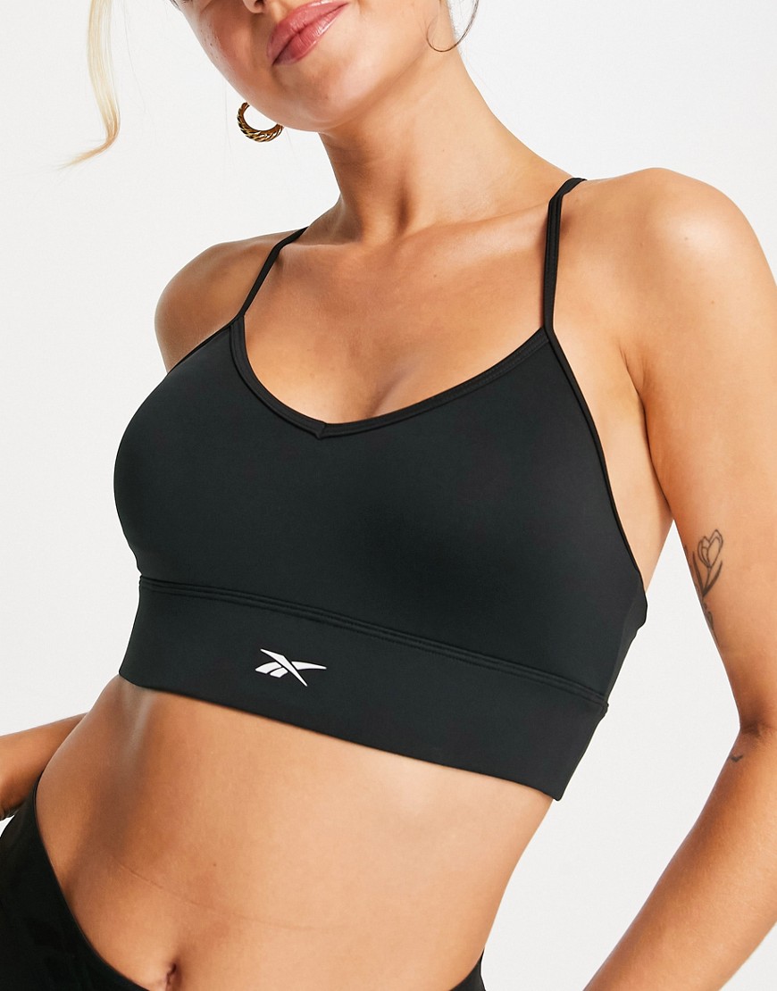 Reebok Training triangle back light-support padded sports bra in black