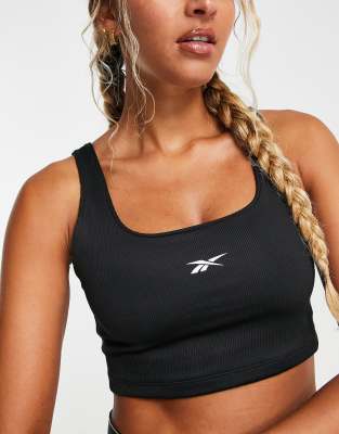 Reebok Training Workout Ready ribbed crop top in black