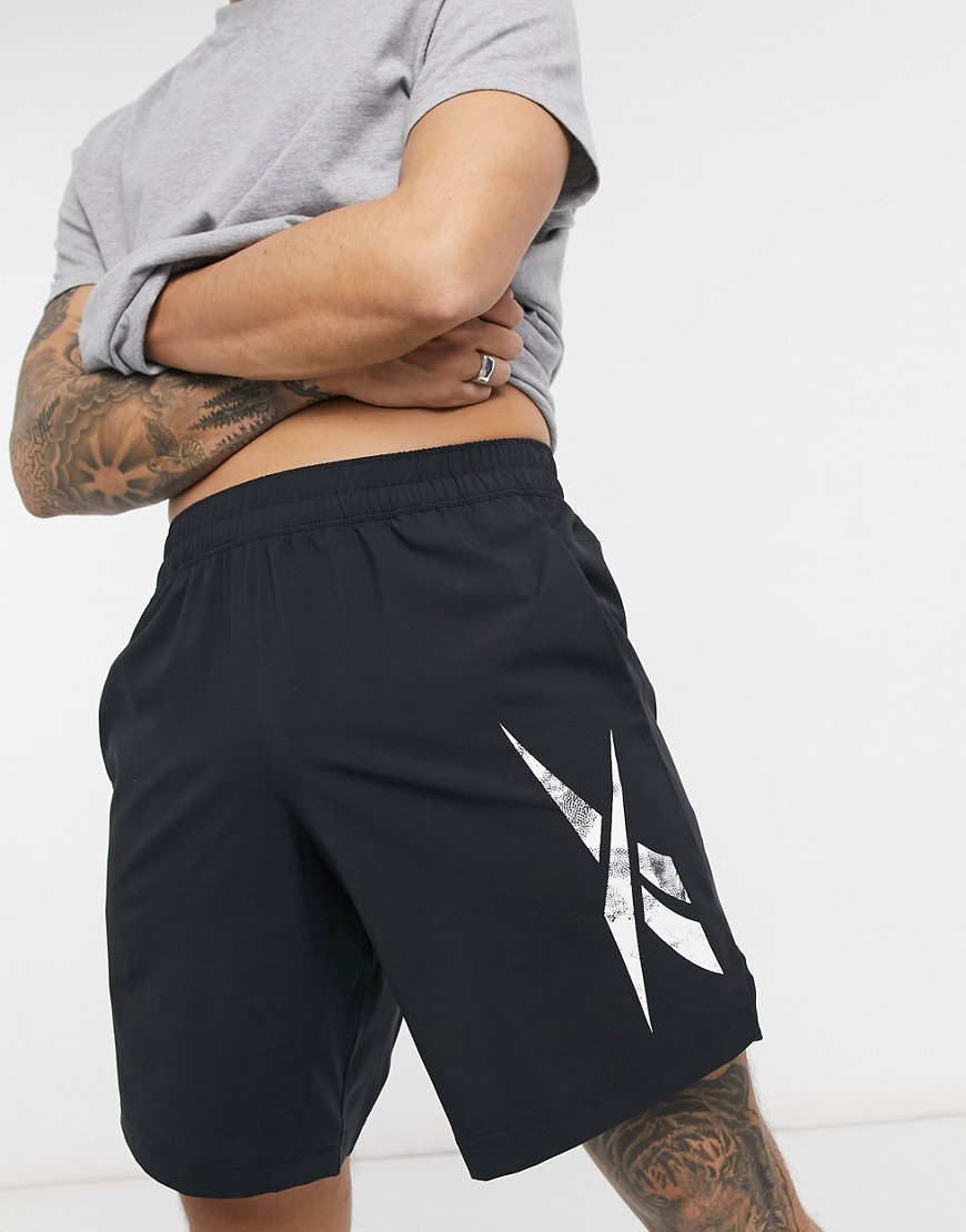 Reebok Training woven shorts in black with logo print