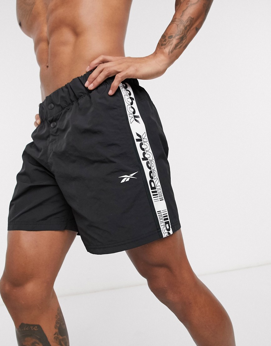 Reebok Training woven shorts with logo taping in black