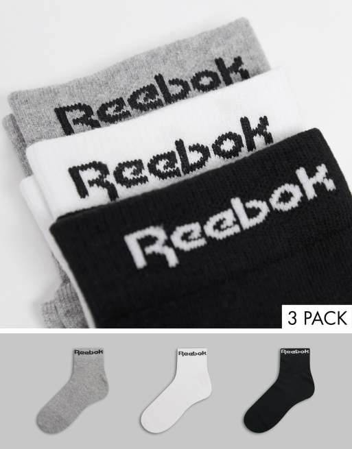 Reebok Training – Zestaw 3 par skarpetek do kostki w kolorach białym, szarym i czarnym