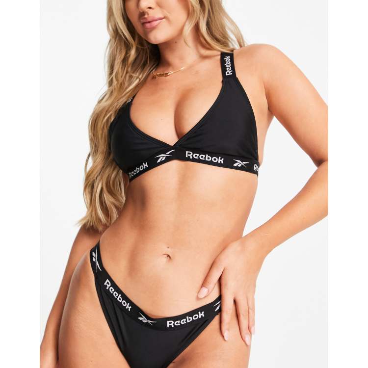 Reebok triangle bikini with logo banding in black