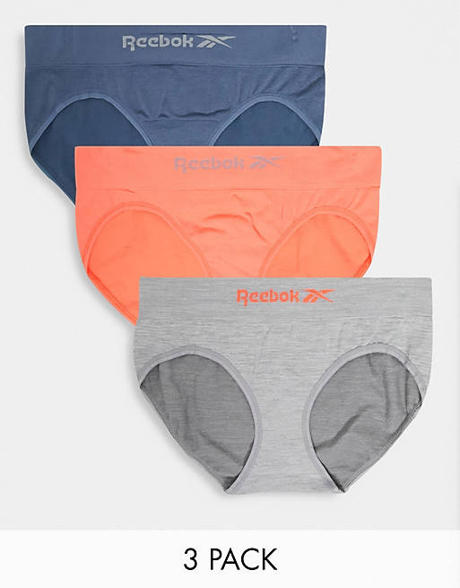 Reebok tullia 3 pack seamless briefs in orange blue grey