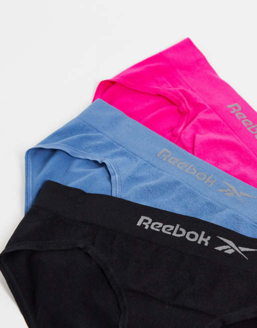 Reebok tullia semaless 3 pack briefs in blue slate black and pink