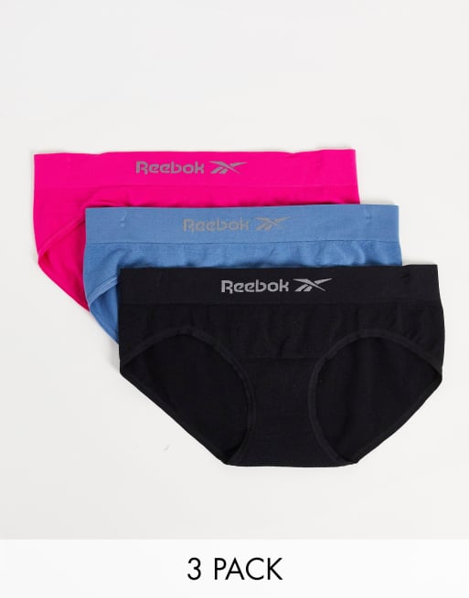 Reebok – Tullia – Zestaw 3 par bezszwowych fig w kolorze niebieskim, czarnym i różowym