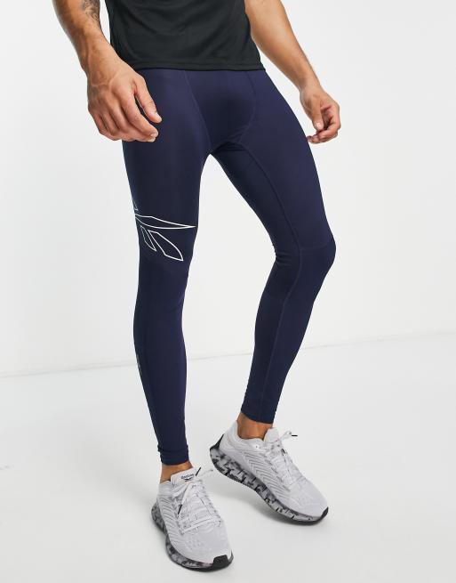 jeg lytter til musik Skadelig Skøn Reebok United by Fitness compression tights in vector navy | ASOS