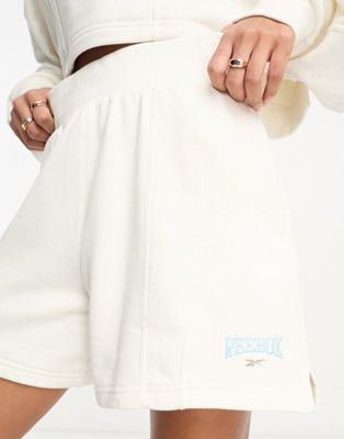 Reebok varsity high boxer waisted shorts in off white
