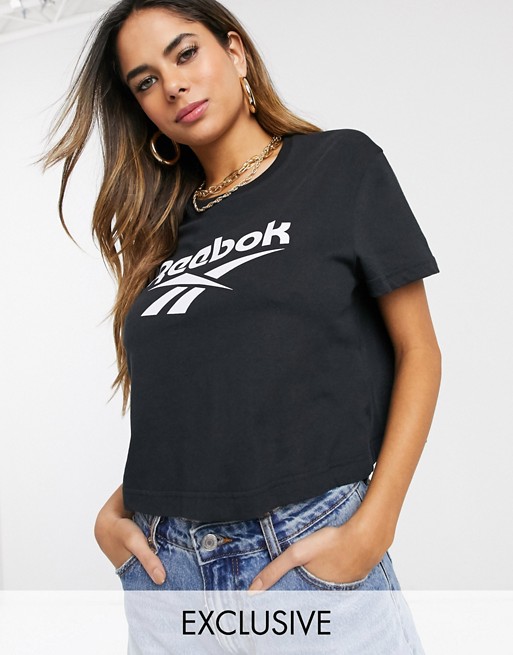 Reebok Vector logo cropped t-shirt in black