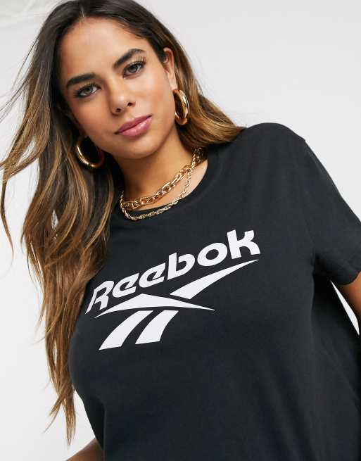 Reebok Vector logo cropped t shirt in black