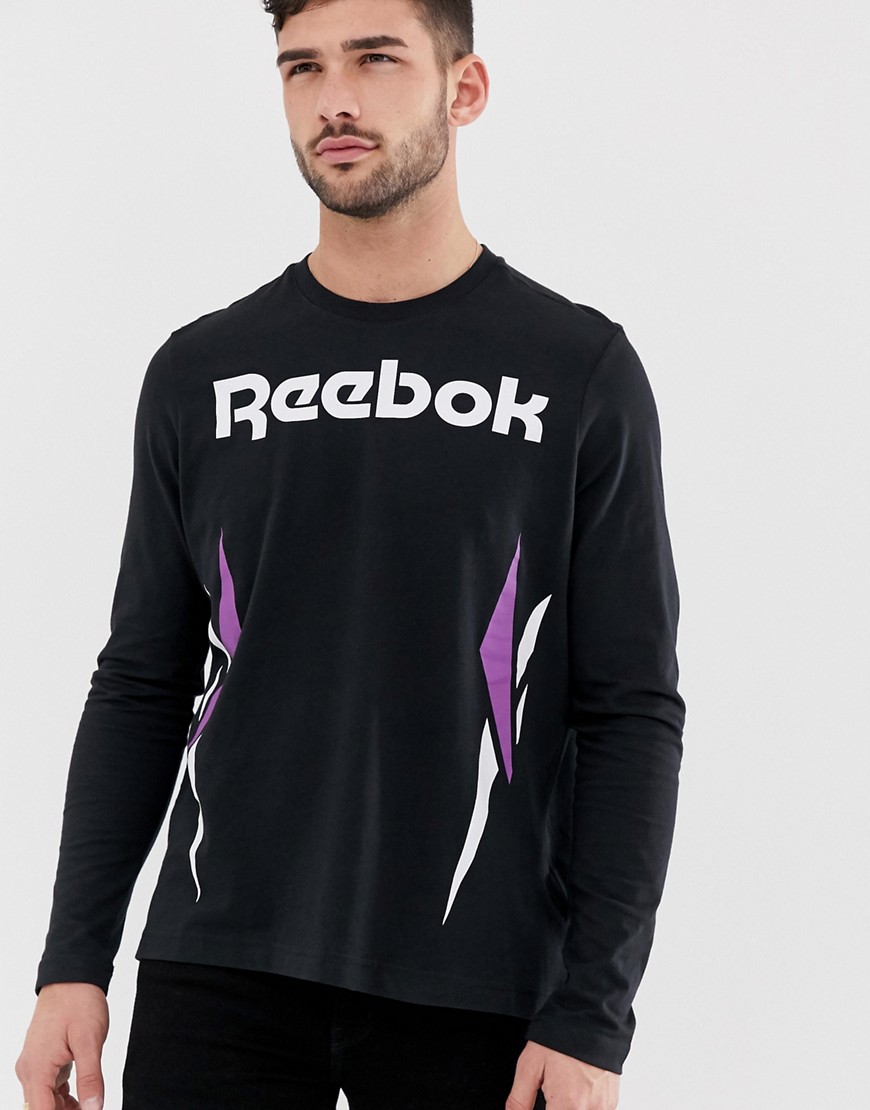 Reebok - Vector - T-shirt nera a maniche lunghe con logo-Nero