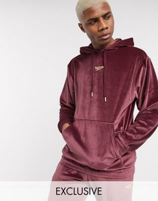 Reebok velour hoodie in maroon exclusive to asos