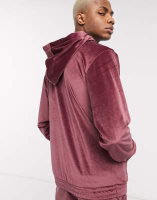 Reebok velour hoodie in maroon exclusive to asos