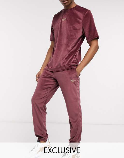 Reebok velour joggers in maroon exclusive to asos