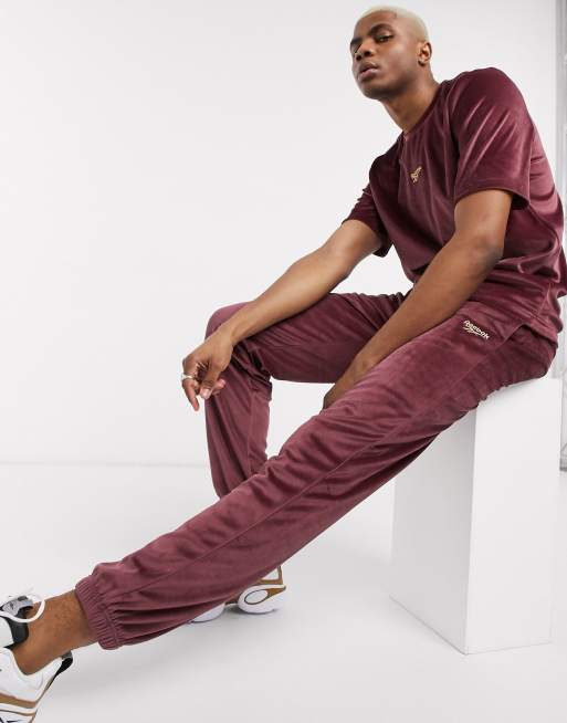 Reebok velour joggers in maroon exclusive to asos