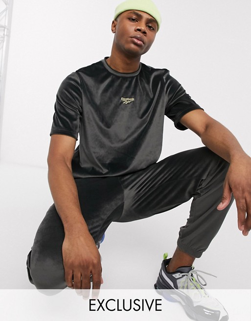 Reebok velour t-shirt with central logo in black exclusive to asos