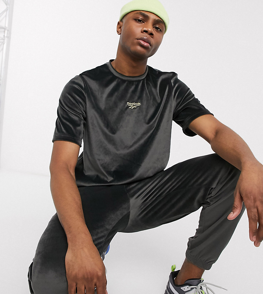 Reebok velour t-shirt with central logo in black exclusive to asos
