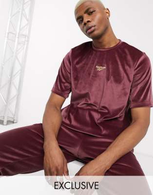 Reebok velour t-shirt with central logo in maroon exclusive to asos