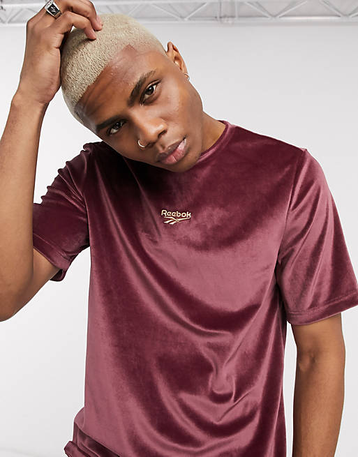Reebok velour t-shirt with central logo in maroon exclusive to