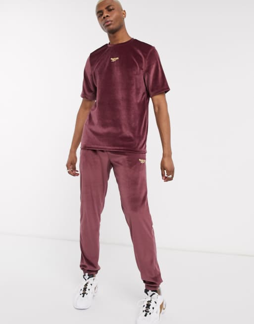 Reebok velour t-shirt with central logo in maroon exclusive to asos