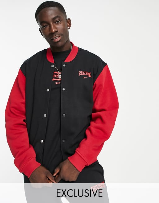 átomo diagonal región Reebok vintage bomber jacket in black and red - Exclusive to ASOS | ASOS