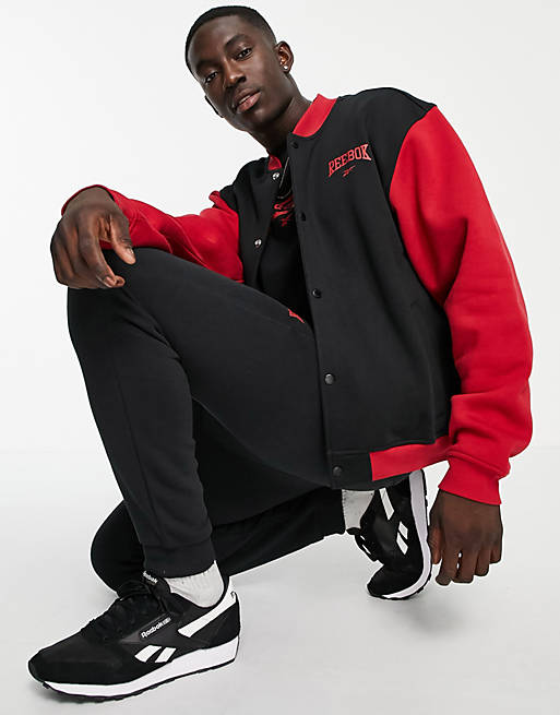 Reebok Vintage Bomber Jacket in Black and Red - Exclusive to ASOS