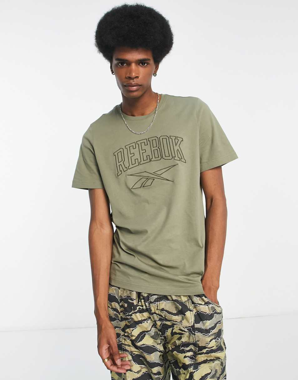 Reebok Vintage outline logo t-shirt in khaki - exclusive to ASOS