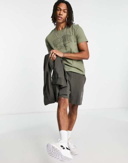 Reebok Vintage outline logo t shirt in khaki exclusive to ASOS