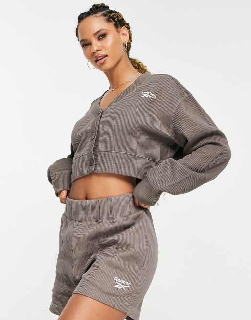 Reebok waffle cropped cardigan in taupe brown exclusive to ASOS