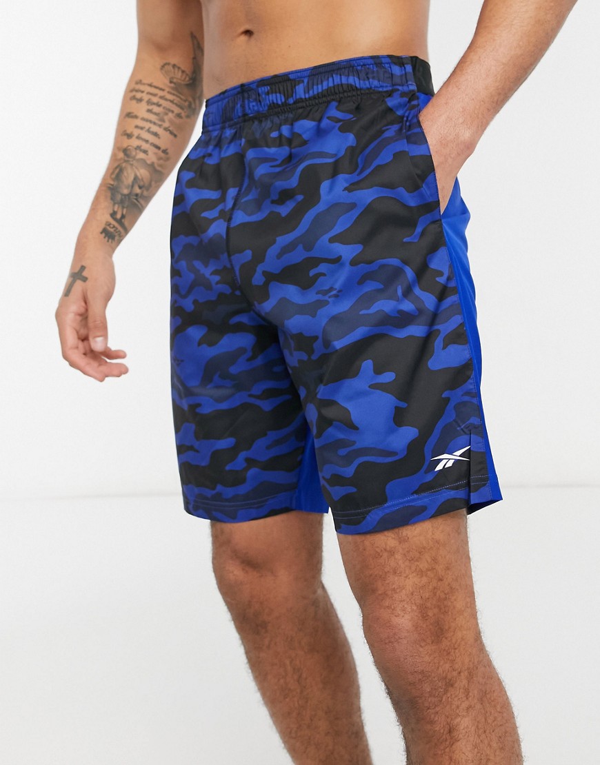 Reebok Wor Knit Printed Shorts In Blue-blues