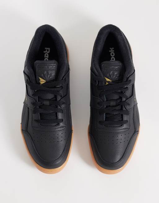 Reebok Workout Plus sneakers in black with brown sole, 3 of 5
