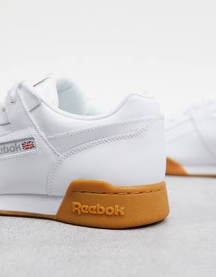 reebok workout plus white trainers with gum sole