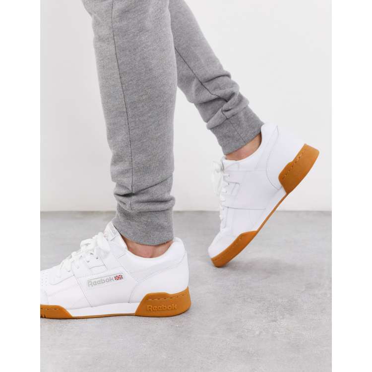 Reebok workout plus sneakers in white with gum sole