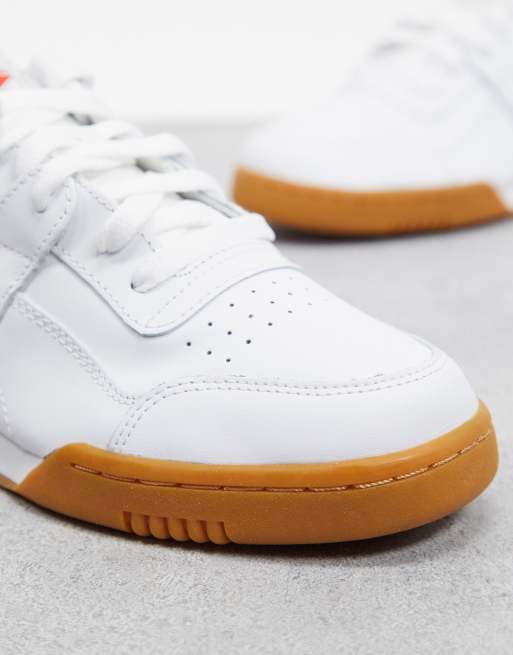 Reebok workout plus sneakers in white with gum sole