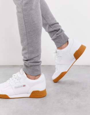 Reebok Workout Plus Sneakers In White With Gum Sole