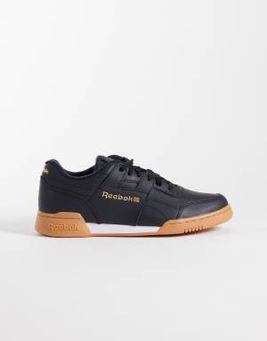Reebok Workout Plus trainers in black with brown sole
