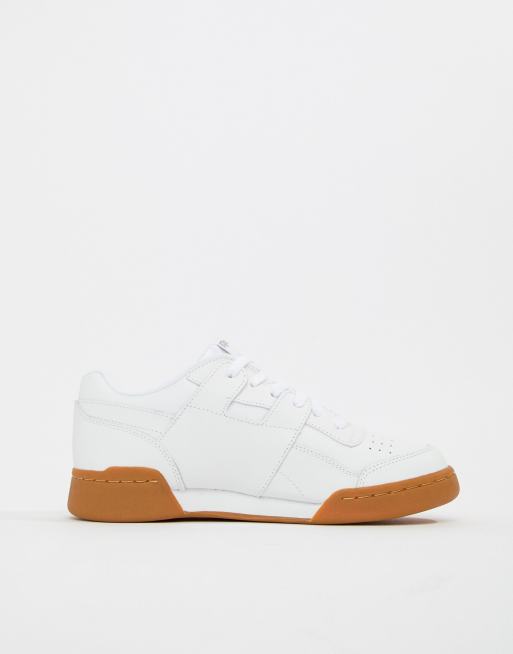 Reebok Workout Plus White Sneakers With Gum Sole Asos